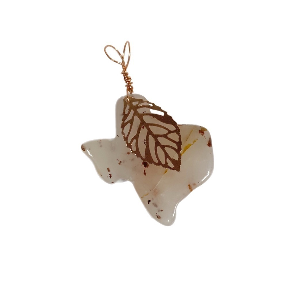 Spotted Agate Texas w/ Copper Leaf Necklace Pendant